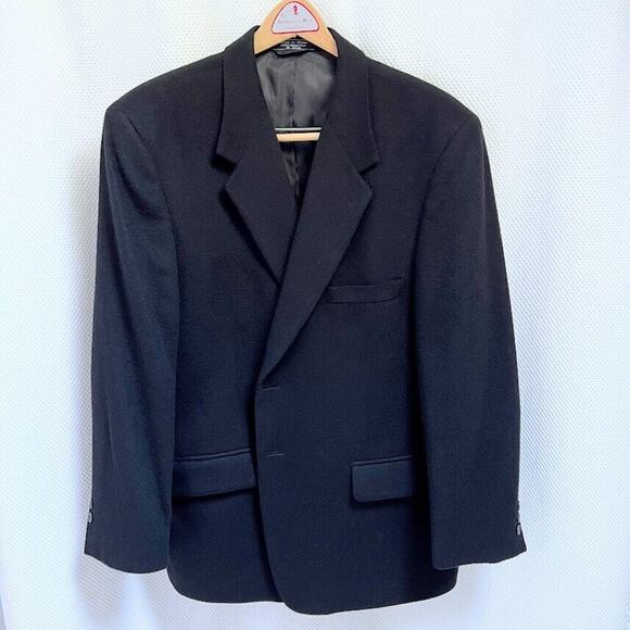 VTG Black Camel Hair Blazer Jacket 2 Button Single Vent 46R - Picture 1 of 9